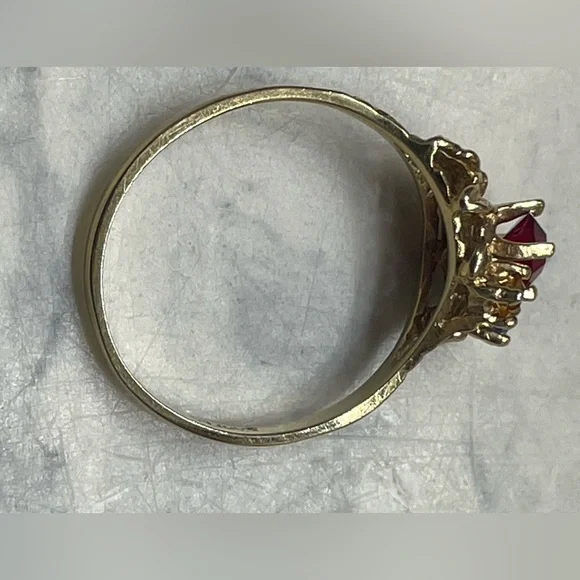 Vintage Gold plated MultiGemstone Ring 7 Ruby Red Citrine Blue Green Leaf Design - Picture 7 of 13